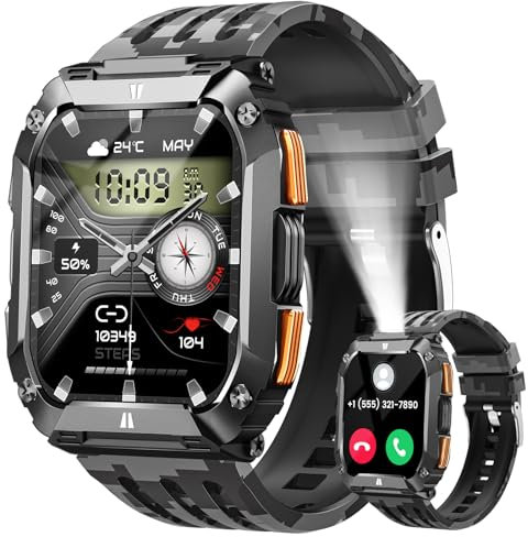 FOSMET Reloj inteligente para hombre, [30 días de autonomía/llamadas/respuesta] 1,95 Smartwatch hombre, reloj fitness con pulsómetro, seguimiento del sueño, podómetro, color negro camuflaje