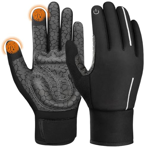 PULIOU Handschuhe Herren Damen Winter Thermo Fahrradhandschuhe Warme Winterhandschuhe Winddichte Touchscreen Laufhandschuhe Sporthandschuhe zum Laufen Radfahren Klettern