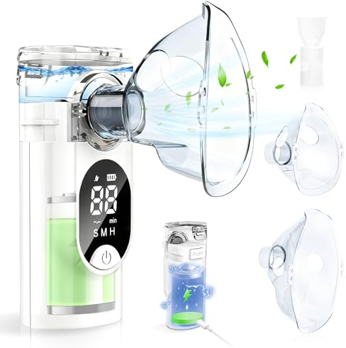 Inhalationsgerät 600mAh, Aufladbarer Inhaliergeräte Für Erwachsene Und Kinder, Inhalator Vernebler Mit Intelligentem Display, Nebulizer Betriebsdauer: 75–120 Minuten