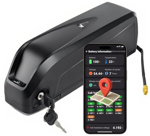 48V 20Ah Ebike Battery with GPS, E bike Battery with 50A Smart BMS, LG Cell, 3A Fast Charger, 48V Lithium Electric Bike Batteries for 250W-1500W Bafang & Other Ebike Conversion Wheel, UK Warehouse