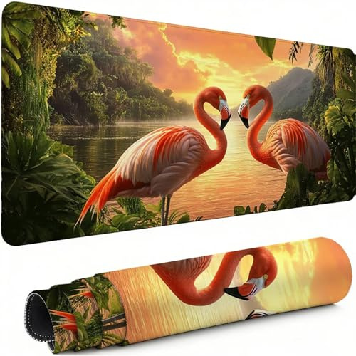 Lac Tapis de Souris XXL 600 x 300 mm Grand Tapis de Souris Gamer Flamants Roses sous Main Bureau Bords Cousus Imperméable Base en Caoutchouc Antidérapant, pour Travail, Jeux, Bureau, Maison C-1907