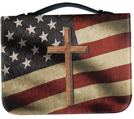 DOITOOL Vintage mit Amerikanischer Flagge Reißverschluss aus Pu Leder Bibelhülle und Taschen Passend für Kirchliche Veranstaltungen und
