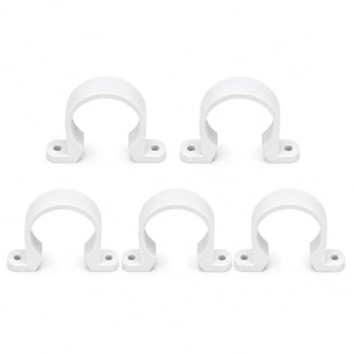 5 Pieces 68mm Downpipe Clips, White PVC Gutter Clips for 2-1/2 Inch Pipes, Pipe Bracket Clamp with Pre-Drilled Holes for Rainwater Pipes Outdoor Guttering Garden Drainage and DIY Repair Jobs