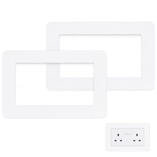 2 PCS Double Socket Surround – White Light Switch Surround Cover Plates, Self-Adhesive Square Acrylic Double Plug Socket Decorative Frame for Wall Sockets and Switches (14.6 × 8.6 cm)