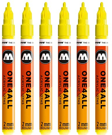 Molotow One4All 127HS Acryl Marker (2,0 mm Strichstärke, hochdeckend und permanent, UV-beständig, für fast alle Untergründe) 6 Stück Farbe 220 neongelb floureszierend