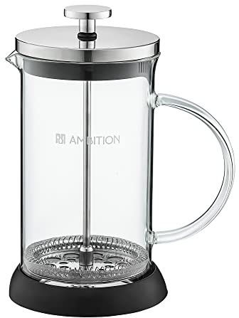 Dajar AMBITION French Press 1 Liter Borosilikatglas Kaffeebereiter Edelstahl Sieb feinmaschig Glasgriff schlichtes Design Rafaella