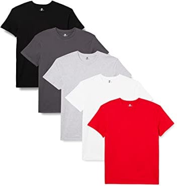 Lower East Men's LE105 T-Shirt, Black/Anthracite/Red/Light Grey Heather/White, M (Pack of 5)