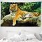 ABAKUHAUS Tiger Wandteppich und Tagesdecke, Big Cat Resting in Wald aus Weiches Mikrofaser Stoff Waschbar ohne Verblassen Digitaldruck, 230 x 140 cm, Kamel Grün