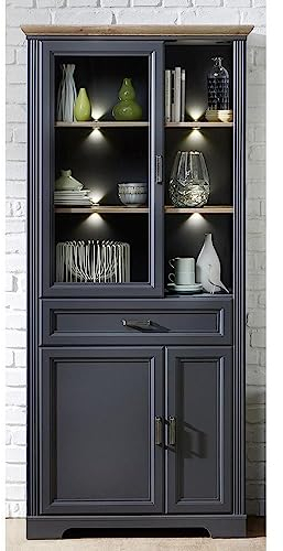 Lomadox Stand-Vitrine inkl. LED-Beleuchtung im Landhausstil Dekor Graphit und Artisan Eiche Nb.