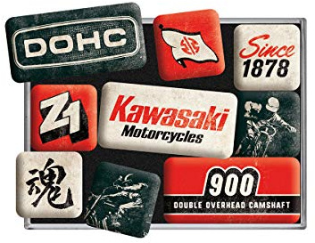 Nostalgic-Art, Retro-Style Fridge Magnets, Kawasaki – Motorcycles – Gift idea for bikers, Magnet set for notice board, vintage design, 9 pieces