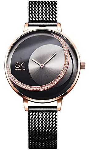 rorios Damen Uhren Analog Quarz Armbanduhren Minimalistisch Simulated Diamond Zifferblatt Mesh Band Mode Mädchen Armbanduhr