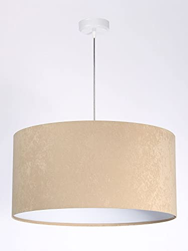 Licht-Erlebnisse Wohnliche Hängeleuchte Stoffschirm in Beige Ø50cm Velours Optik AYLMER Pendelleuchte Schlafzimmerlampe