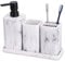 ZCCZ Badezimmer Set 4 Teile – Organizer mit Zahnbürstenhalter, Zahnputzbecher, Seifenspender, Seifenschale, für Kosmetik und Wattestäbchen – Elegante Deko in Marmor-Optik, weiß, ideal für modernes Bad
