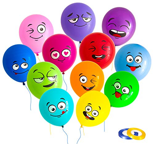 Whaline 48 Stück Latex Emoji Ballons lustige Smiley Gesicht Ballons Party Luftballons mit 2 Bändern für Kinder Mädchen Jungen Geburtstag Babyparty Hochzeit Zubehör (12 Farben)
