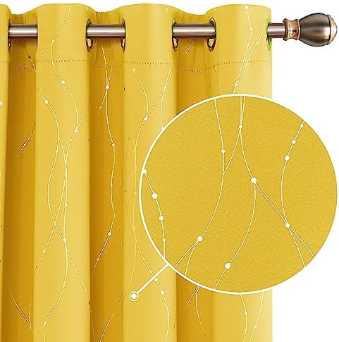 Deconovo Dot Line Verdunkelungsvorhänge, superweich, wärmedämmend, für Wohnzimmer, weiches Gelb, 168 x 228 cm, 2 Stück