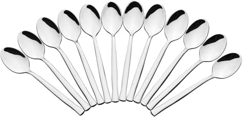 Sosody Stainless Steel Dessert Spoons, 12 Pieces Tea Spoon Set | Mirror Polishing, Thick Metal Handle