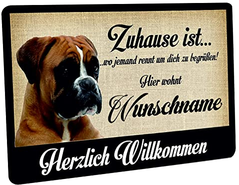Crealuxe Fussmatte Boxer Zuhause ist wo jemand rennt um Dich zu begrüßen - (Wunschname) - Fussmatte Bedruckt Türmatte Innenmatte Schmutzmatte