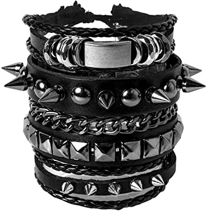 Eigso 3 Pcs Punk and Rock Oldfashion Board Studded Spikes Rivets Vintage Leather Bracelets for Men and Women with Adjustable Buckle