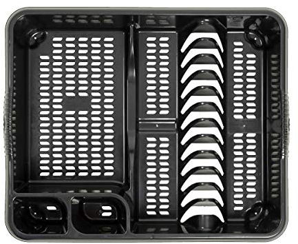 High Grade Plastic Large Dish Drainer Tray Utensil Holder, Draining Board, Dish Drying Rack for Plates and Cutlery 46.50 x 38.00 x 9.00 cm For Kitchen Countertop (Large Dish Drainer, Midnight Greyish)