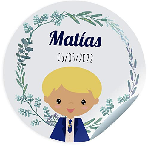 24 Etiquetas adhesivas comunión. Pegatinas personalizadas con nombre y fecha para los regalos de tus invitados. Stickers adhesivos personalizados (45 mm)