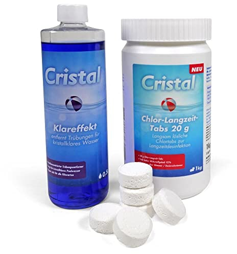Cristal Chlor Langzeit-Tabletten 20g mit Klareffekt - Hygienische Wasserpflege für Pools & Whirlpools - Langsame Auflösung - Algenfrei & Kristallklar
