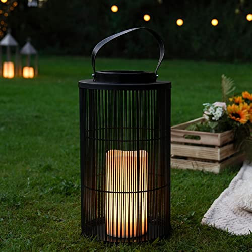 Festive Lights Outdoor Battery Alta Candle Lantern - Decorative Hanging LED Light Holder - Black (Large)
