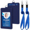 2 Stück Ausweishülle Kartenhülle mit Schlüsselband, Mit 2 Kartenfächernmit, PU Leder ID Card Holder, Ausweishalter Abzeichen Kit,Für Geschäftsereignisse, Arbeit, Büro, Blau