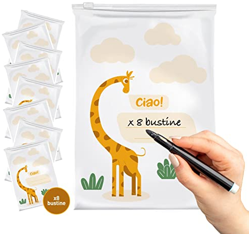 Baby Lama 8 Buste Corredino Neonato Ospedale, Bustine Trasparenti Cambio Neonato - Idea Regalo Neonato per Lista Nascita, Sacchetti per Borsa Parto 100% MADE IN ITALY, per Maschio e Femmina