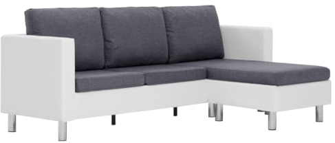 vidaXL Sofa 3 Sitzer, Polstersofa für Wohnzimmer, Loungesofa mit 3 Rückenkissen 3 Sitzpolstern, Couch Stoffsofa Ecksofa, Weiß Kunstleder