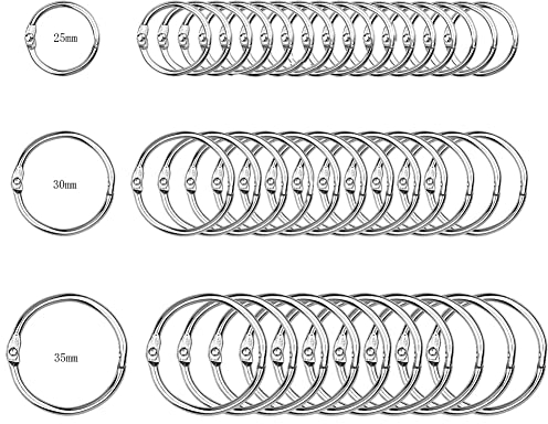 100 Stück Buchbinderinge Binder Ringe Buchringe 25 mm/30 mm/35 mm Bindering Bücherringe O Ringe Metal Heftringe Buchbinderinge Loseblatt Verbinder Duschvorhang Ringe Schlüsselringe für Scrapbook