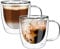 Vinsani VITRUM Double Walled Coffee Drink Glasses Tea Cup Mug 400ml Set of 2 Heat Cold Resistant Aesthetic Clear Borosilicate Glass with Handle Cappuccino Latte Tea Dessert Hot and Cold Drinks