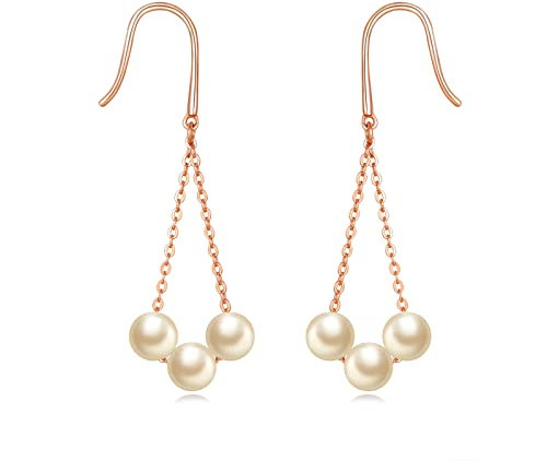 PHNIBIRD Perlenohrringe Akoya Meerwasserperlen Ohrringe 925 Sterling Silber Ohrringe Rosegold Baumelnde Ohrringe Zartes Geschenk Für Dame Mädchen