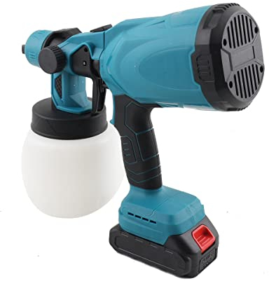 Lfhelper 120W 18V 800ml Akku Farbsprühsystem Set, Elektro Farbsprühgerät Spritzpistole, Lackierpistole Sprühpistole Farbspritzpistole Sprayer +3 Düsen +3 Spritzmuster für Lacke, Geländer, Lasuren usw.