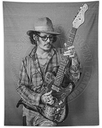NANXIANG Johnny Depp Wandteppich, Motiv: berühmte Musiker, spielende Gitarre, dekoratives Gemälde, Polyester, Wandkunst