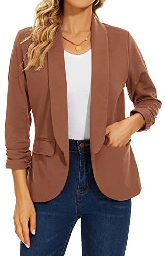 MINTLIMIT Womens Shawl Collar Blazer Jacket Open Front Long Sleeve Work Office Suit Jacket BN-Brown XXL