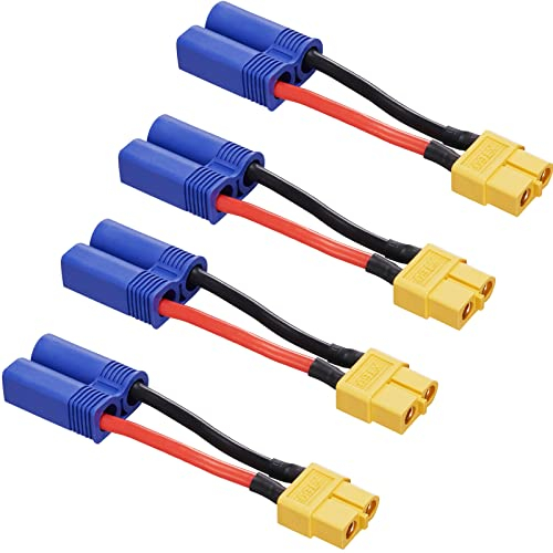 ZHOFONET EC5 Männlichen zu XT60 Weiblich Verbinder Adapter,4 Stück EC5 auf XT60 Verlängerungskabe mit 5CM 14WAG Silikonkabel für RC Drohne LiPo Akku