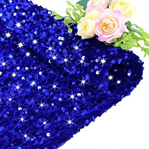 FOTSHARER glitter sequin fabric schimmernder Hof Stoff, blauer Pailletten-Samtstoff, 1 Yard