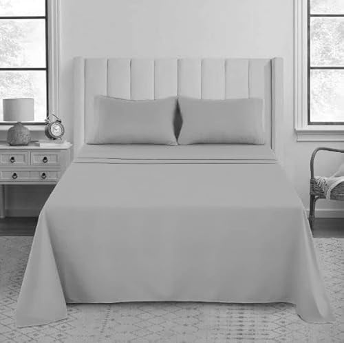 Luxury Flat Sheet, 200 Thread Count 100% Egyptian Cotton Premium Hotel Quality Wrinkle and Fade Resistant Super Soft Top Sheet - Non Iron Easy Care Bedding Sheet (Silver, King)