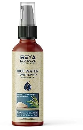 Ireya Ayurveda Reis-Wasserspray mit Rosmarin, 200 ml, Reiswasser für Haarwachstum, Reis-Wassernebel für Frauen und Männer, ohne Mineralien und Konservierungsstoffe.