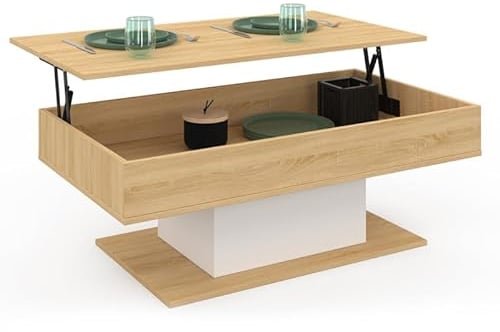 IDMarket - Table Basse Plateau relevable rectangulaire Eden Bois et Blanc