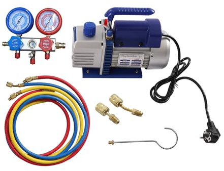 InSyoForeverEC 3CFM Kit de pompe à vide mono-étape pour climatisation à dépression 4 voies Manomètre à vide 1 étape Aide au montage