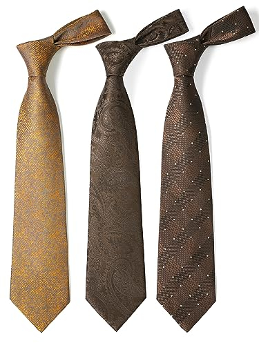 HISDERN Lot 3 PCS Klassische elegante Herren Seidenkrawatte Set Krawatte & Einstecktuch - Mehrere Set für Vatertag Geschenk