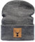 Outdoor Strickmütze: Hirsch mit Leder Patch - Bergsteigen Klettern Sport Wandern Jäger Jagd Jägermütze Wintermütze Beanie Mütze Damen & Herren Frauen & Männer Geschenk (One Size - Grau)