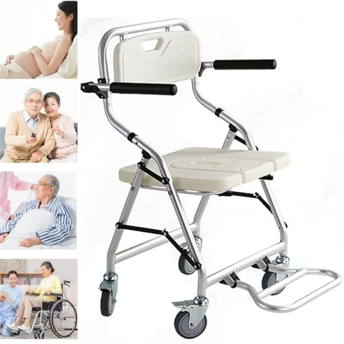 Duschstuhl mit Rollen Klappbar, Duschstuhl für Senioren mit Bremse, Mehrzweck Duschhocker für Senioren zur Umzug/Duschen/Toilette, Maximale Belastung 120Kg