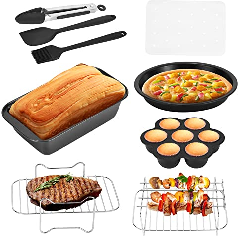 Accessori per friggitrice ad aria quadrata, set di accessori per friggitrice ad aria da 9 pezzi con rivestimento antiaderente per friggitrice ad aria Princess Ninja Tefal 4.5L 5.2L 5.5L XL