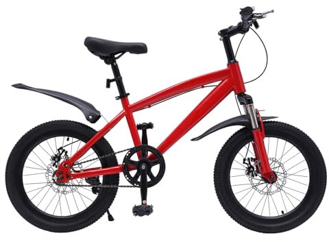 KEESUNG 18 Zoll Kinderfahrrad, Mädchen Jungen Mountainbike Stil Unisex Kinder Fahrrad Mountainbike Kid's Bike Universal Kinderrad Fahrrad Lenkrad und Sattel Höhenverstellbar Kinderfahrrad, Rot