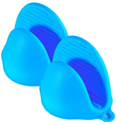 TopHomer 1 Pair Silicone Oven Mitts, Mini Thicken Kitchen Work Gloves Heat Resistant Pinch Cover for Cooking, Baking and Grilling - Blue
