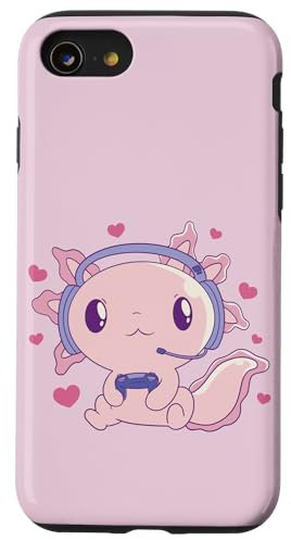 Cute Pink Kawaii Axolotl Gamer Gaming Graphics Case for iPhone SE (2020) / 7 / 8