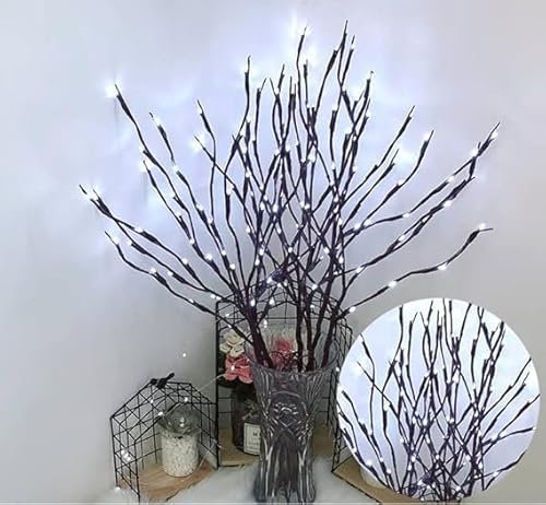 Undres 5 Stück LED Lichterzweige, LED Baumastlicht, Weidenkätzchen künstlich, Osterzweige künstlich, batteriebetriebene LED-beleuchtete Weidenzweige, ohne Batterie. (Weißes Licht)