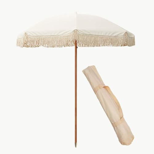 ZYBOWAYL Sonnenschirm Rund 200cm Bali Gartenschirm mit Fransen Sonnenschutz Terrassenschirm Knickbar Tragbare Strandschirm mit Tragetasche für Outdoor Rasen Deck Hinterhof Pool
